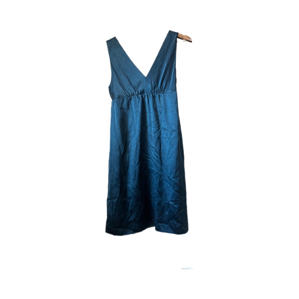 The Limited Silk V-Neck Empire Waist Dress Women 2 Teal Excellent Satin Sheen